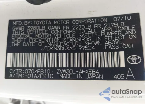 2010 Toyota Prius Ii z USA, uszkodzony, nr VIN JTDKN3DUXA5199524